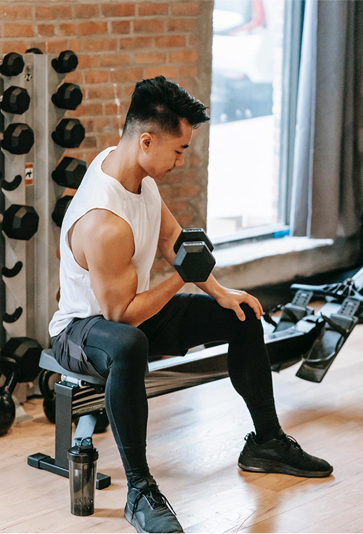 A man with dumbbells